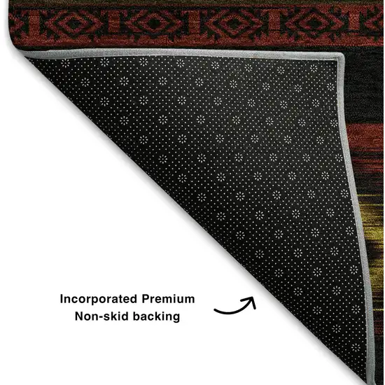 Red Black And Gold Tribal Washable Area Rug With UV Protection Photo 7
