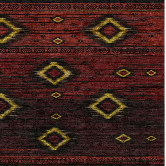 Red Black And Gold Tribal Washable Area Rug With UV Protection Photo 3
