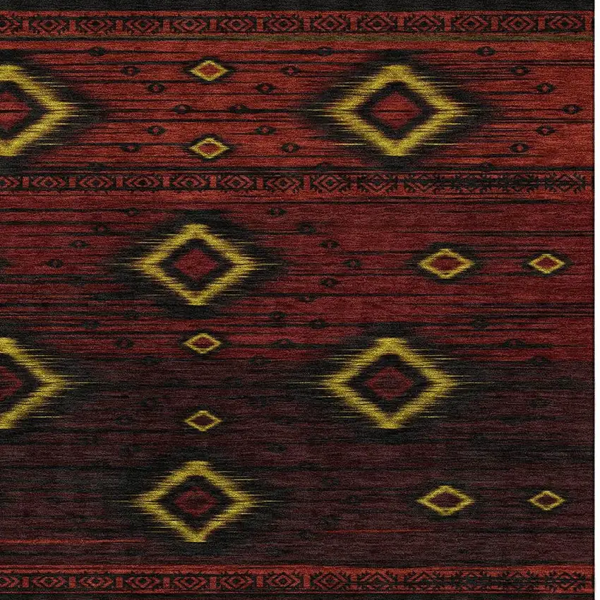Red Black And Gold Tribal Washable Area Rug With UV Protection Photo 3