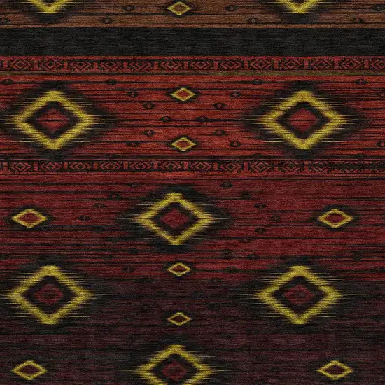 Red Black And Gold Tribal Washable Area Rug With UV Protection Photo 3