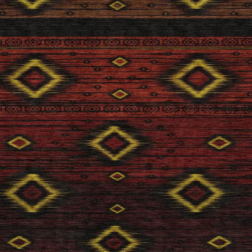 Red Black And Gold Tribal Washable Area Rug With UV Protection Photo 3