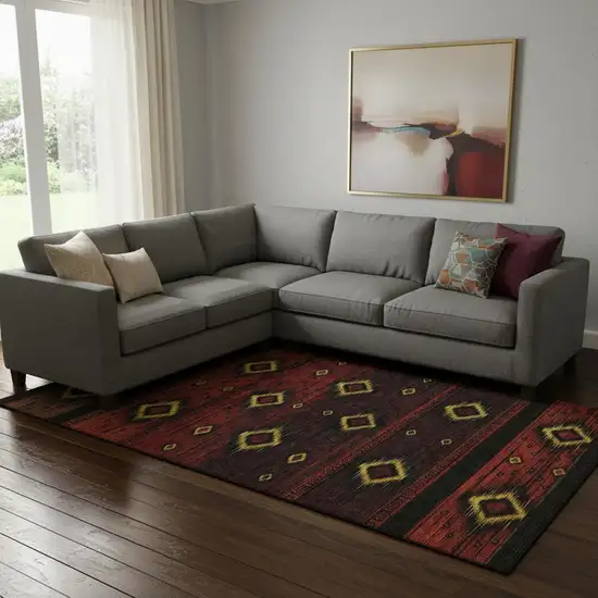 Red Black And Gold Tribal Washable Area Rug With UV Protection Photo 2