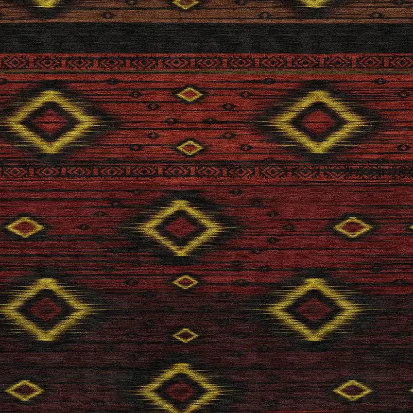 Red Black And Gold Tribal Washable Area Rug With UV Protection Photo 3