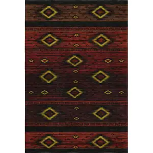 Photo of Red Black And Gold Tribal Washable Area Rug With UV Protection