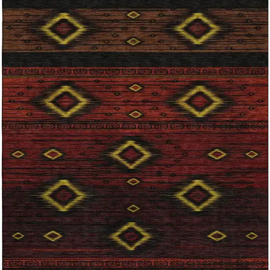 Red Black And Gold Tribal Washable Area Rug With UV Protection Photo 4
