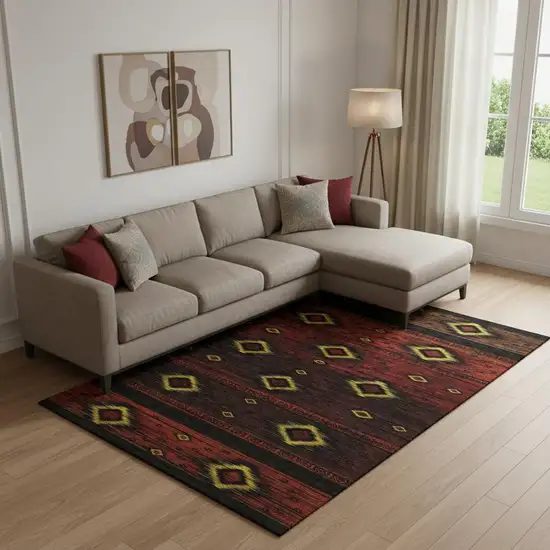 Red Black And Gold Tribal Washable Area Rug With UV Protection Photo 2