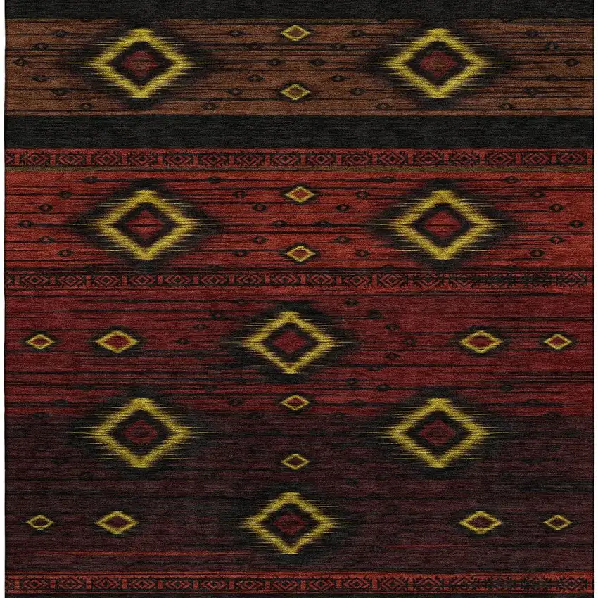 Red Black And Gold Tribal Washable Area Rug With UV Protection Photo 3