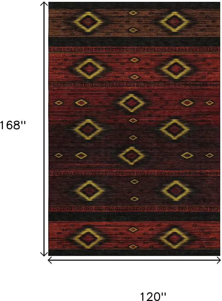 Red Black And Gold Tribal Washable Area Rug With UV Protection Photo 9