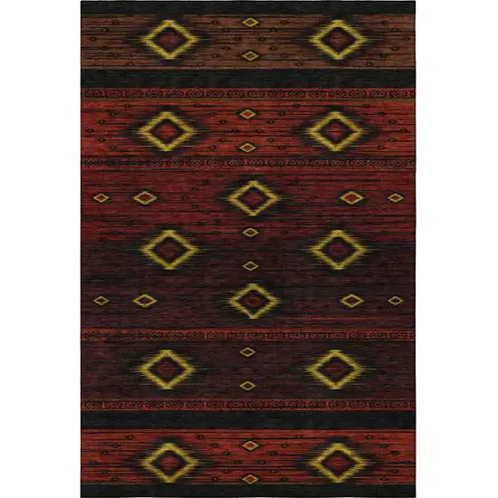 Red Black And Gold Tribal Washable Area Rug With UV Protection Photo 4