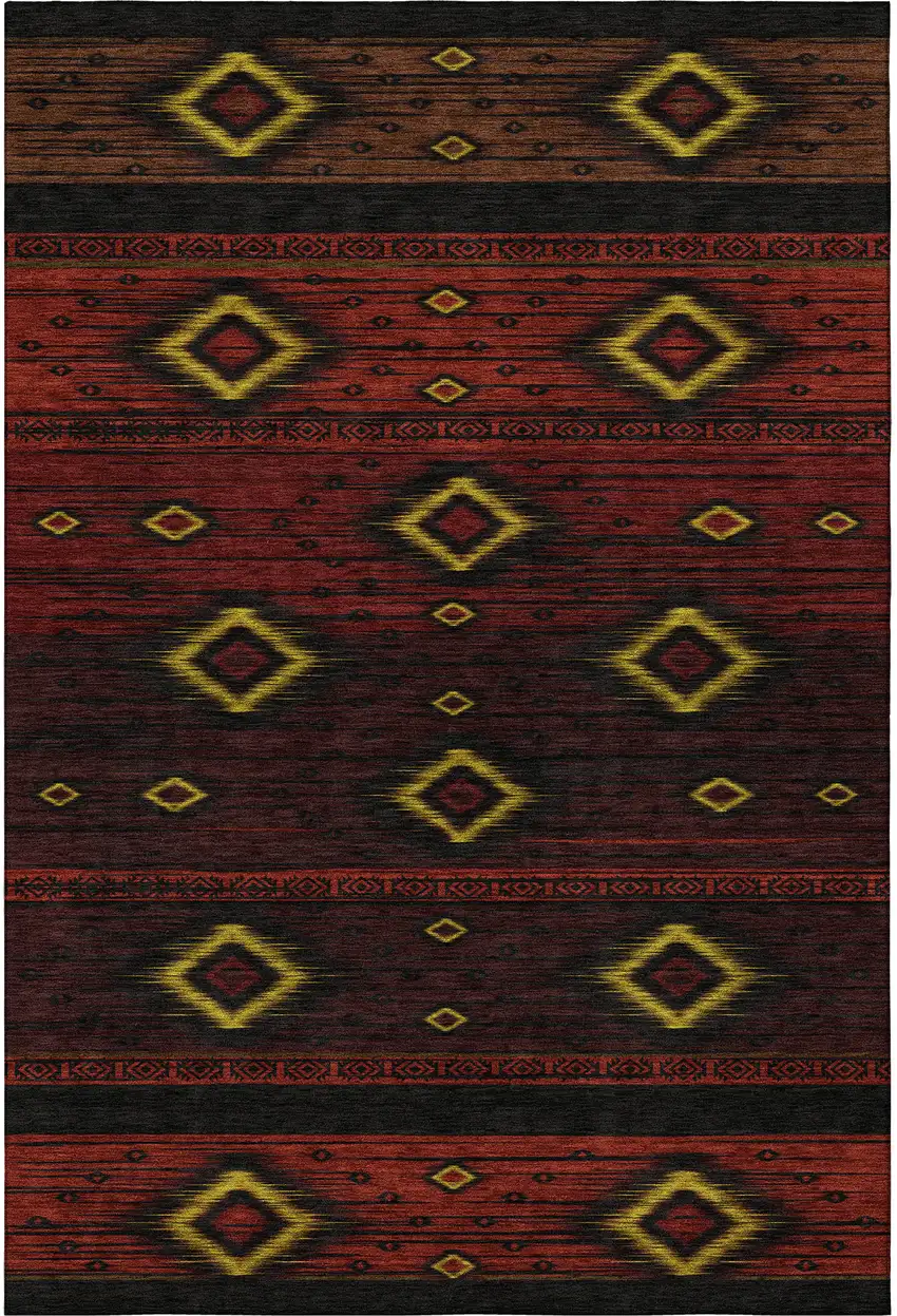 Red Black And Gold Tribal Washable Area Rug With UV Protection Photo 4