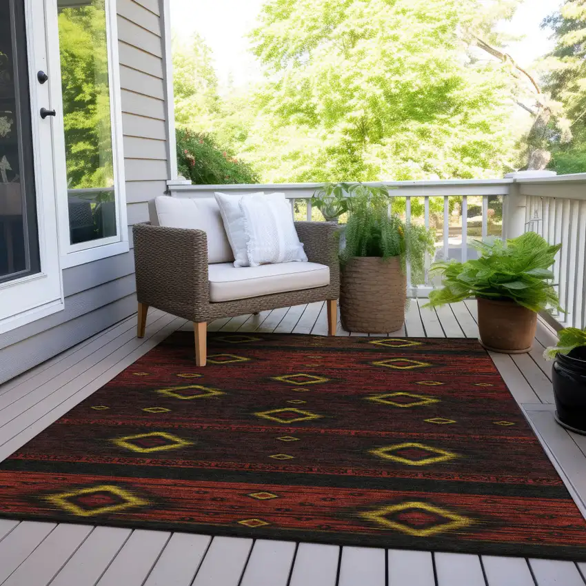Red Black And Gold Tribal Washable Indoor Outdoor Area Rug Photo 9