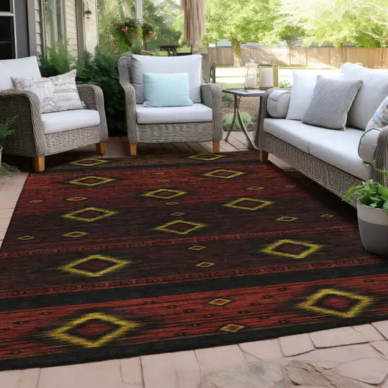 Red Black And Gold Tribal Washable Indoor Outdoor Area Rug Photo 6