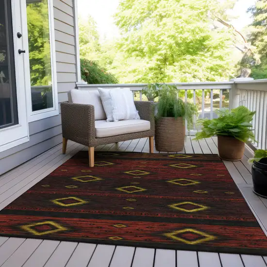Red Black And Gold Tribal Washable Indoor Outdoor Area Rug Photo 9