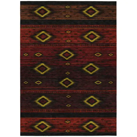 Red Black And Gold Tribal Washable Indoor Outdoor Area Rug Photo 1