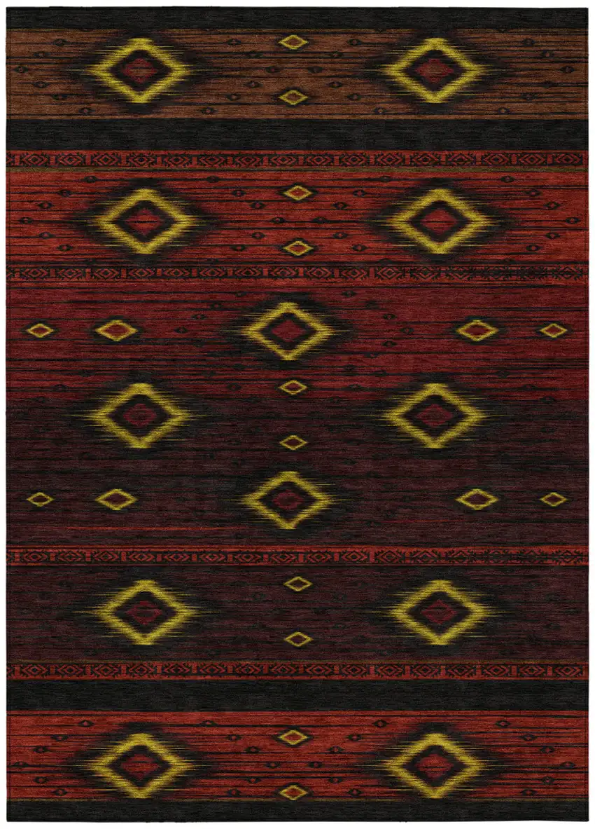 Red Black And Gold Tribal Washable Indoor Outdoor Area Rug Photo 1