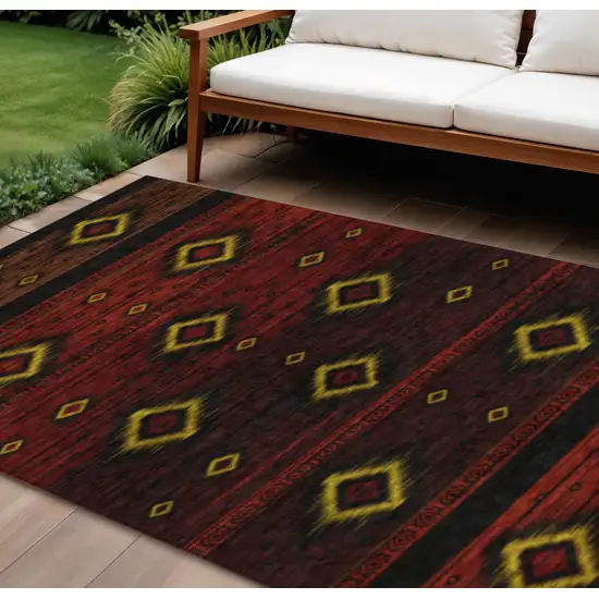 Red Black And Gold Tribal Washable Indoor Outdoor Area Rug Photo 2