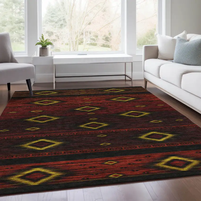 Red Black And Gold Tribal Washable Indoor Outdoor Area Rug Photo 8