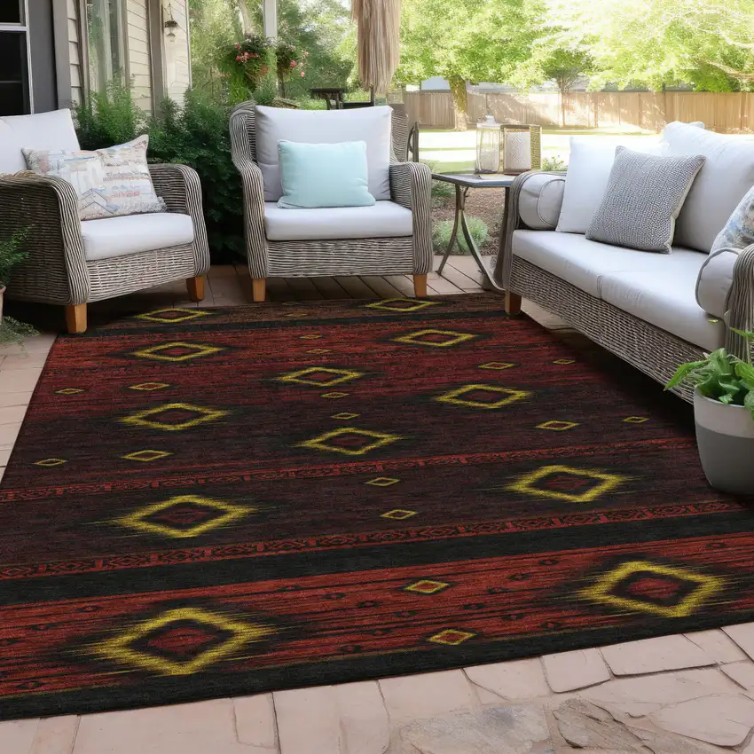 Red Black And Gold Tribal Washable Indoor Outdoor Area Rug Photo 6