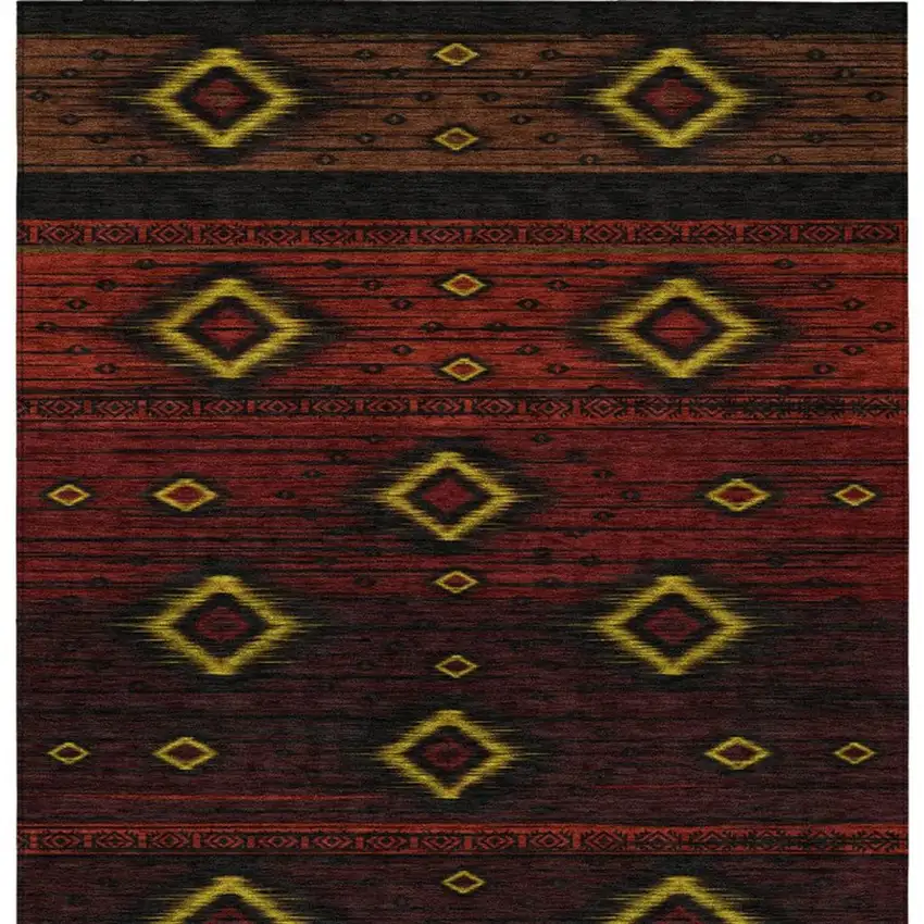 Red Black And Gold Tribal Washable Indoor Outdoor Area Rug Photo 3