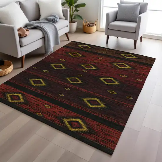 Red Black And Gold Tribal Washable Indoor Outdoor Area Rug Photo 7