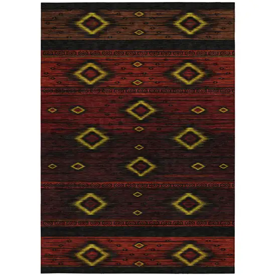 Red Black And Gold Tribal Washable Indoor Outdoor Area Rug Photo 4