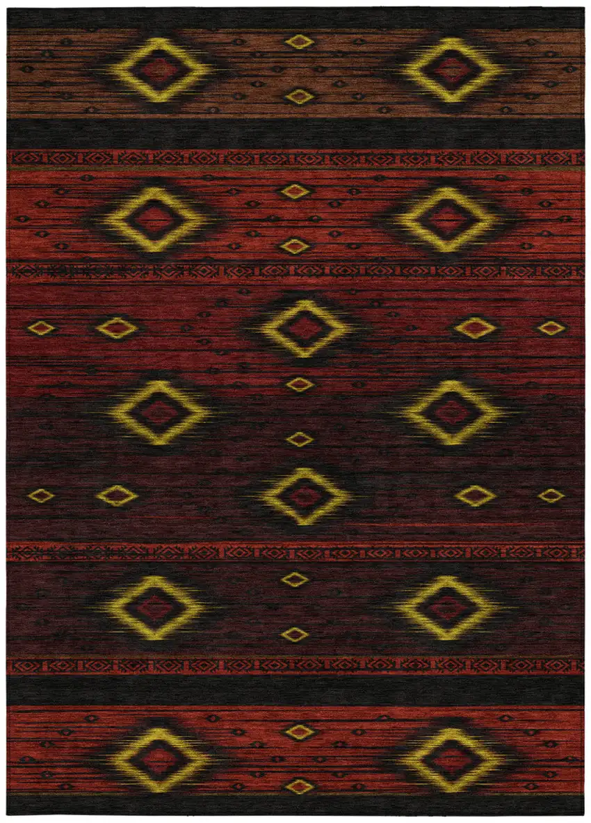 Red Black And Gold Tribal Washable Indoor Outdoor Area Rug Photo 4