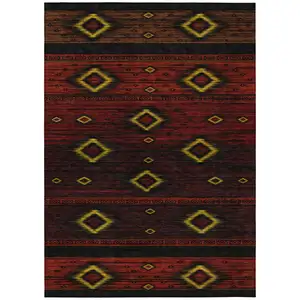 Photo of Red Black And Gold Tribal Washable Indoor Outdoor Area Rug