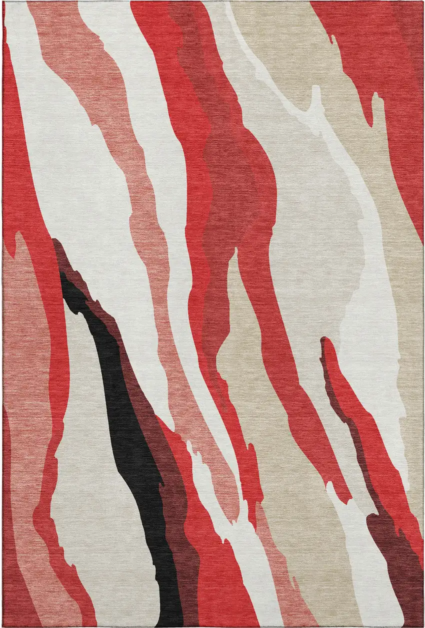 Red Black And Ivory Abstract Washable Area Rug With UV Protection Photo 4