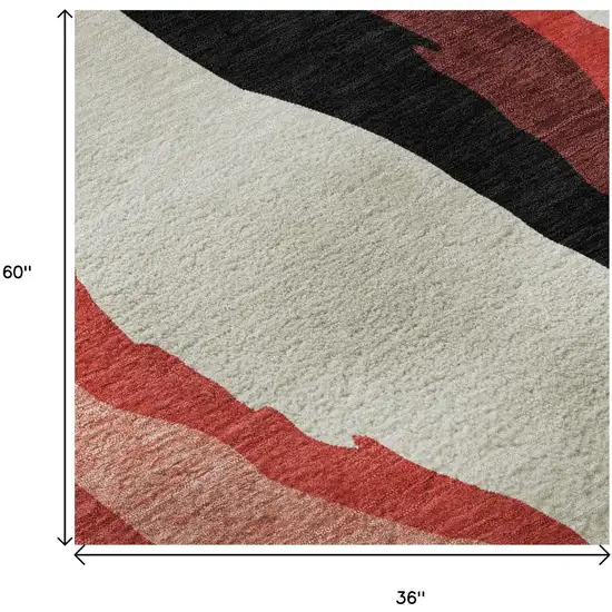 Red Black And Ivory Abstract Washable Area Rug With UV Protection Photo 8