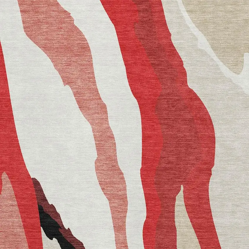 Red Black And Ivory Abstract Washable Area Rug With UV Protection Photo 3