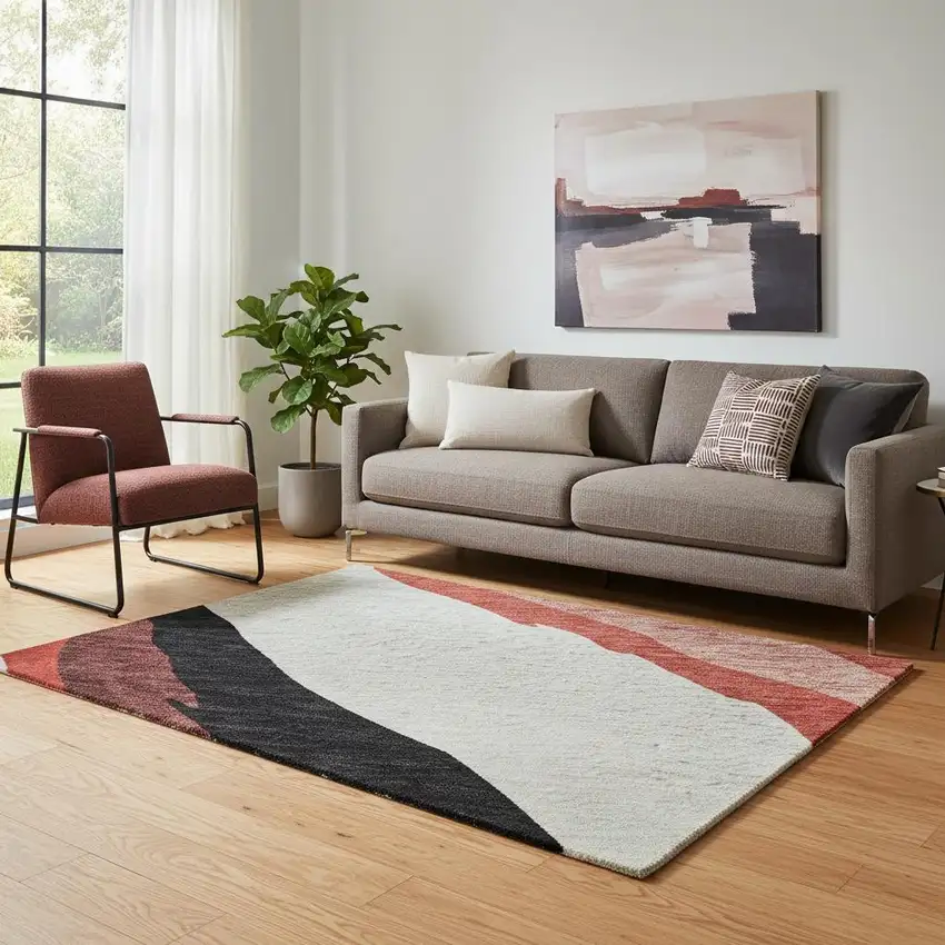 Red Black And Ivory Abstract Washable Area Rug With UV Protection Photo 2