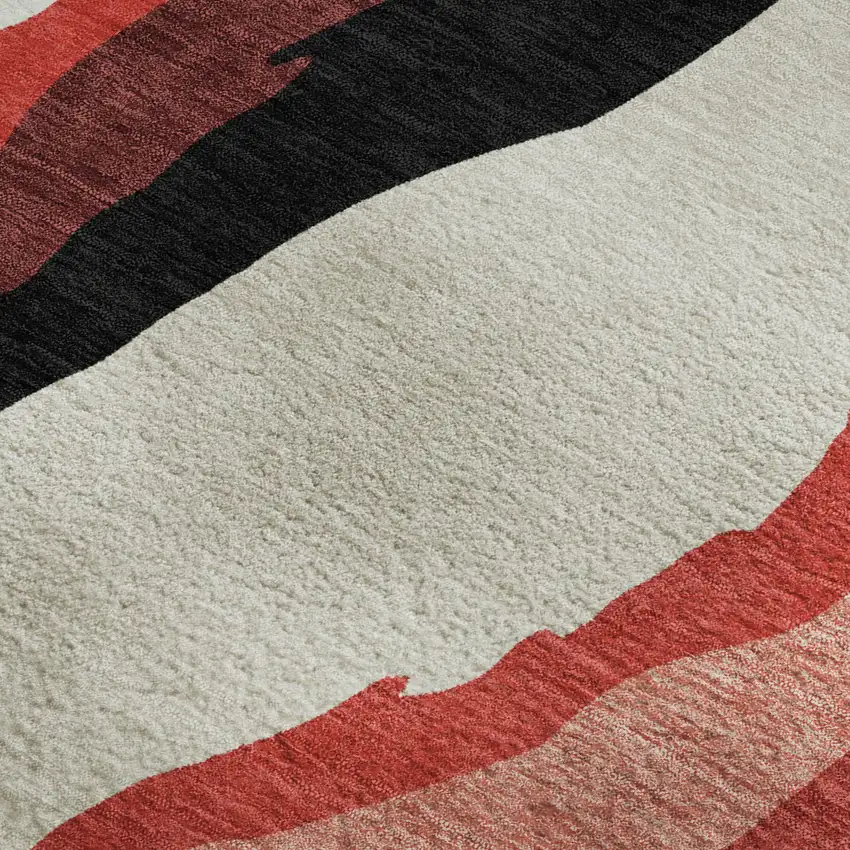 Red Black And Ivory Abstract Washable Area Rug With UV Protection Photo 2