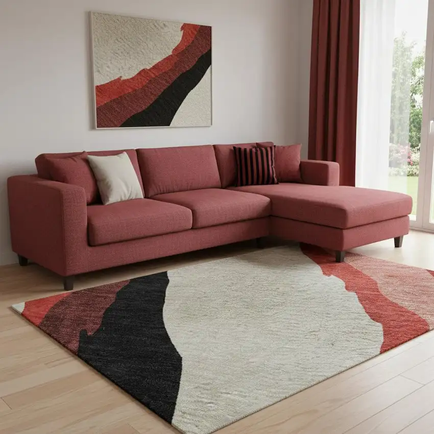 Red Black And Ivory Abstract Washable Area Rug With UV Protection Photo 2