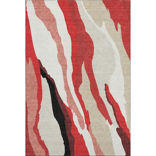 Red Black And Ivory Abstract Washable Area Rug With UV Protection Photo 5