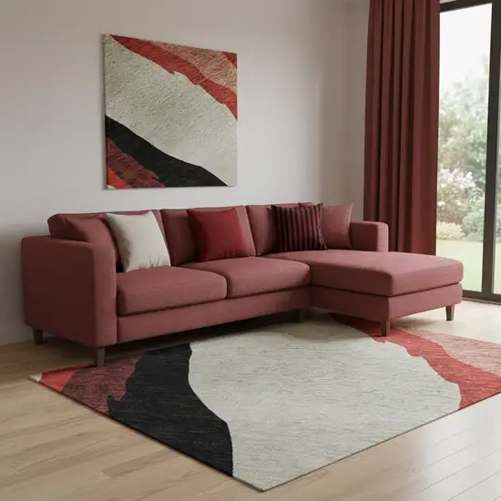 Red Black And Ivory Abstract Washable Area Rug With UV Protection Photo 2