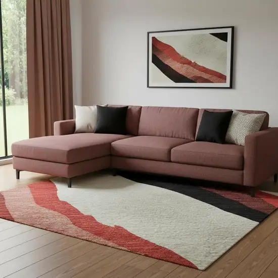 Red Black And Ivory Abstract Washable Area Rug With UV Protection Photo 2