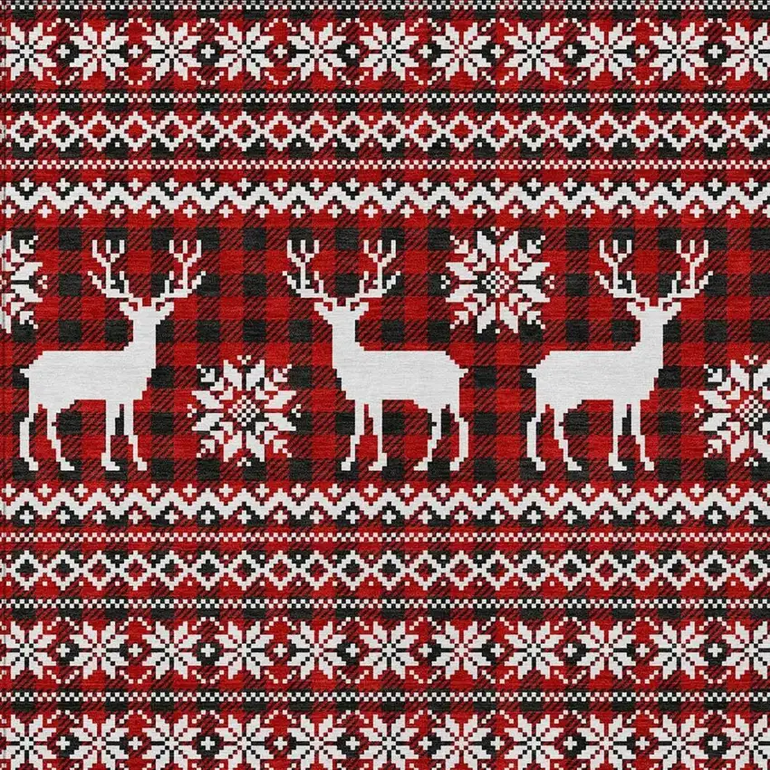 Red Black And Ivory Deer Washable Indoor Outdoor Area Rug Photo 3