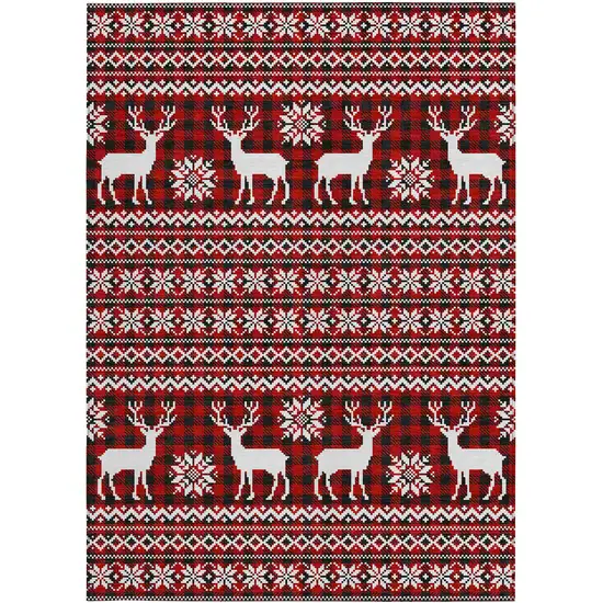 Red Black And Ivory Deer Washable Indoor Outdoor Area Rug Photo 4