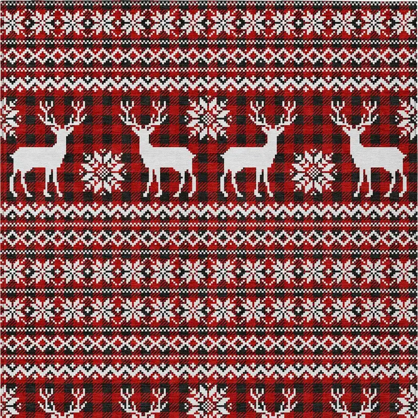 Red Black And Ivory Animal Print Washable Indoor Outdoor Area Rug Photo 9