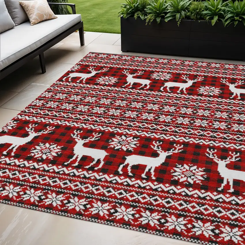Red Black And Ivory Animal Print Washable Indoor Outdoor Area Rug Photo 2
