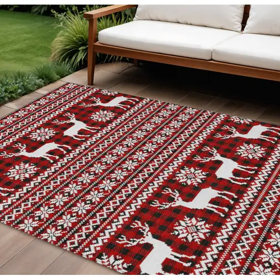 Red Black And Ivory Animal Print Washable Indoor Outdoor Area Rug Photo 2