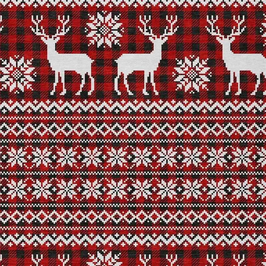 Red Black And Ivory Animal Print Washable Indoor Outdoor Area Rug Photo 4