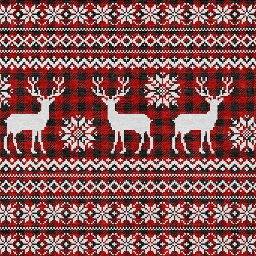 Red Black And Ivory Animal Print Washable Indoor Outdoor Area Rug Photo 3