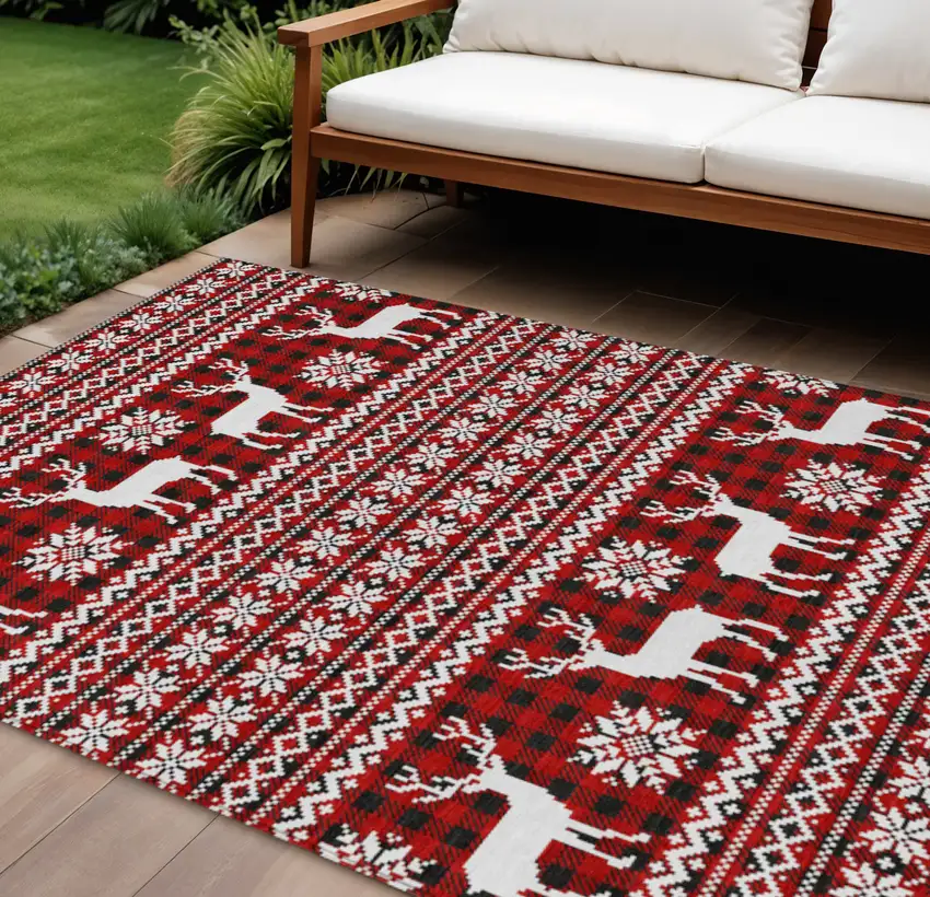 Red Black And Ivory Animal Print Washable Indoor Outdoor Area Rug Photo 2