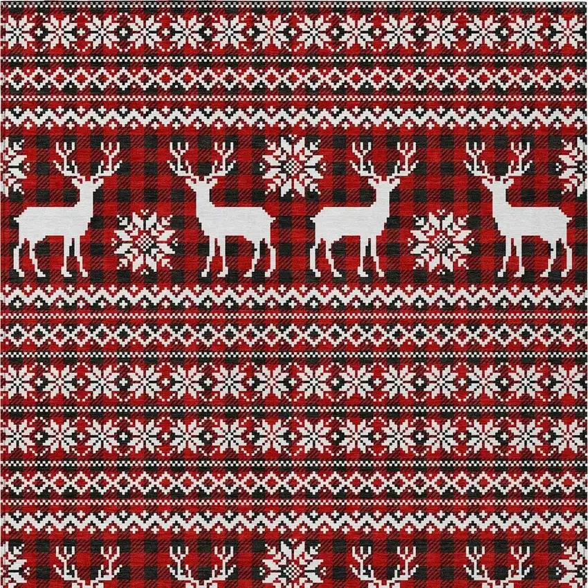 Red Black And Ivory Animal Print Washable Indoor Outdoor Area Rug Photo 4