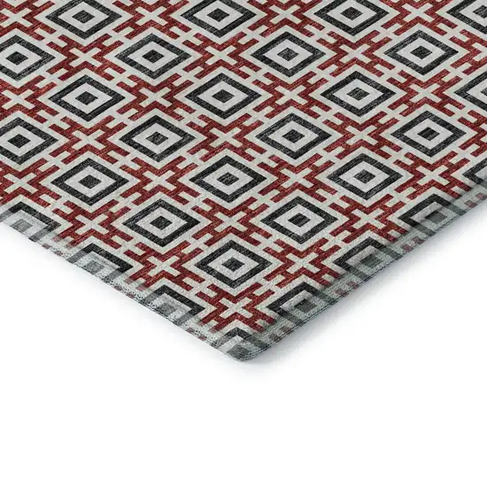 Red Black And Ivory Geometric Washable Area Rug With UV Protection Photo 9