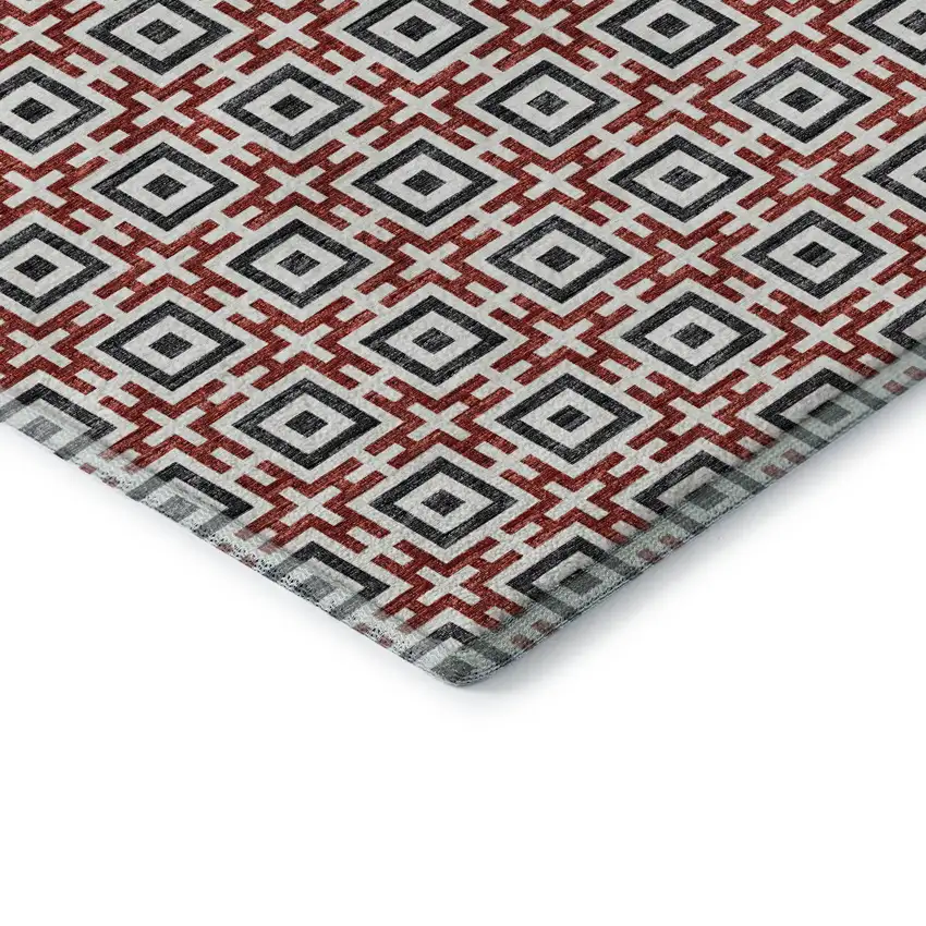 Red Black And Ivory Geometric Washable Area Rug With UV Protection Photo 9