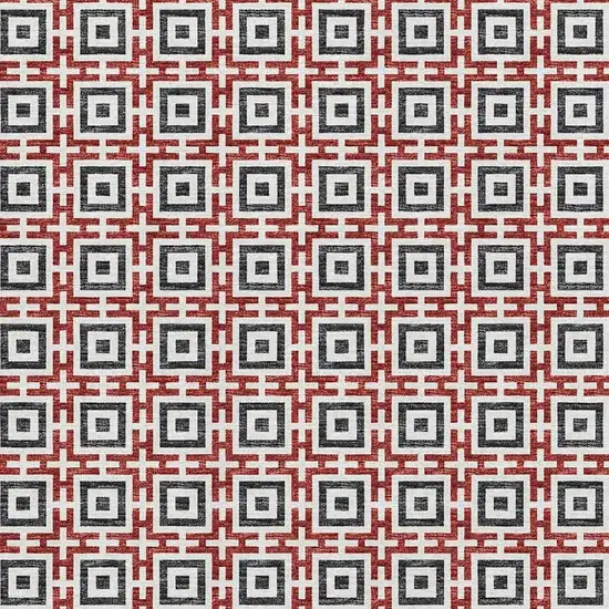 Red Black And Ivory Geometric Washable Area Rug With UV Protection Photo 4