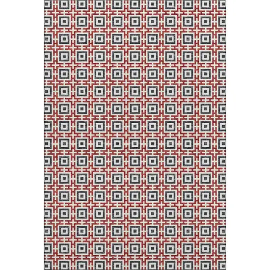 Red Black And Ivory Geometric Washable Area Rug With UV Protection Photo 2