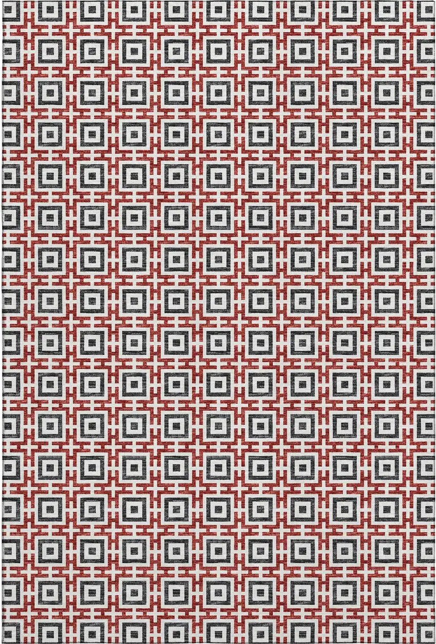 Red Black And Ivory Geometric Washable Area Rug With UV Protection Photo 2